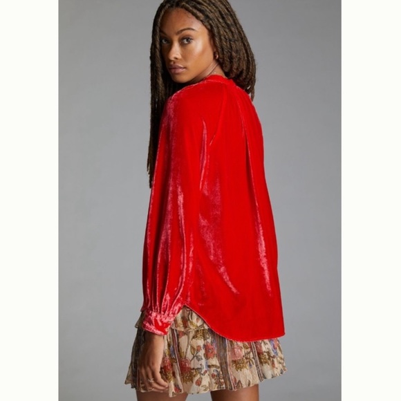 NWT Anthropologie Blouse Velvet Red - Picture 3 of 6